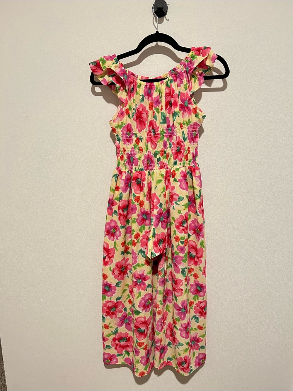Bonnie Jean Pink Floral Flutter-Sleeve Romper